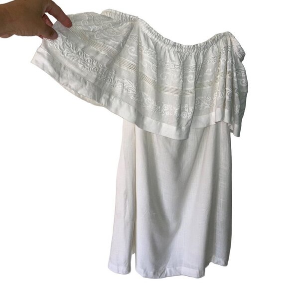 L*Space Women Abby Mini Dress Size Large White Off The Shoulder Ruffle Neck New - Picture 2 of 13